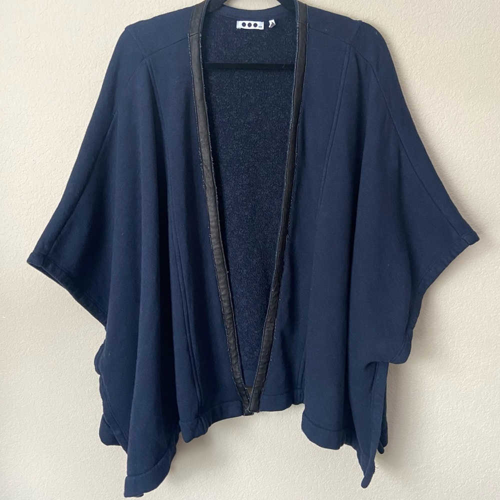 Three Dots Leather Trim Cape Cozy Cardigan - Picture 2 of 9